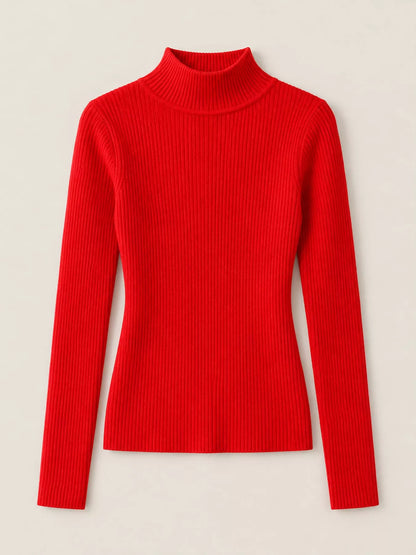 Elegant Slim-Fit Ribbed Mock Neck Knit Top