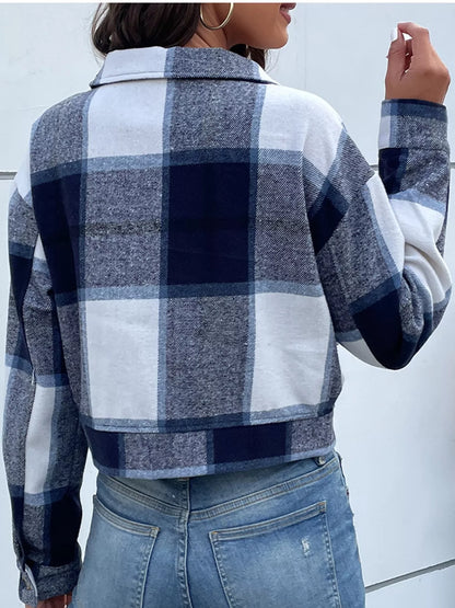 Plaid Button-Up Cropped Jacket