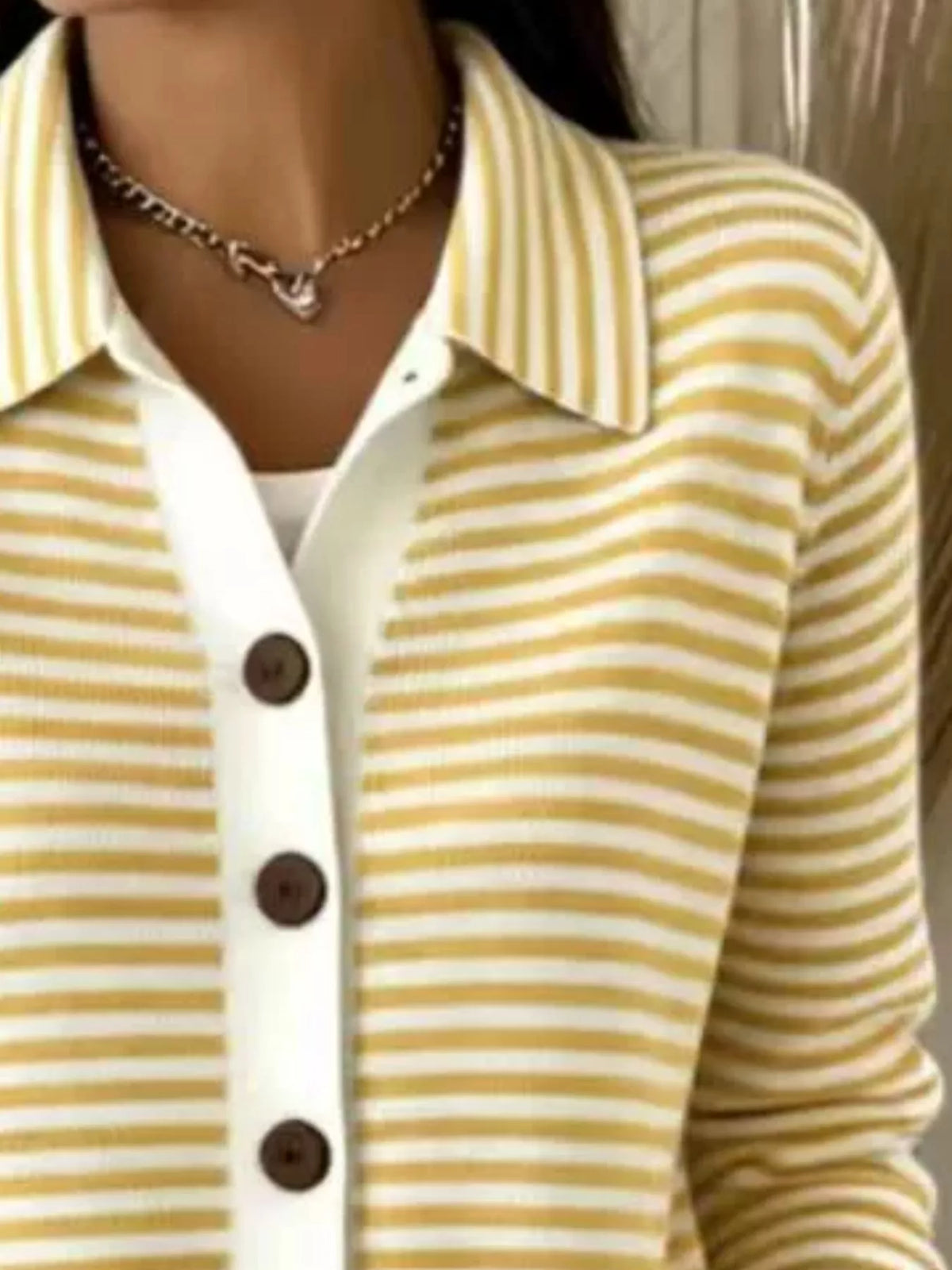 Striped Collared Button-Down Knit Cardigan