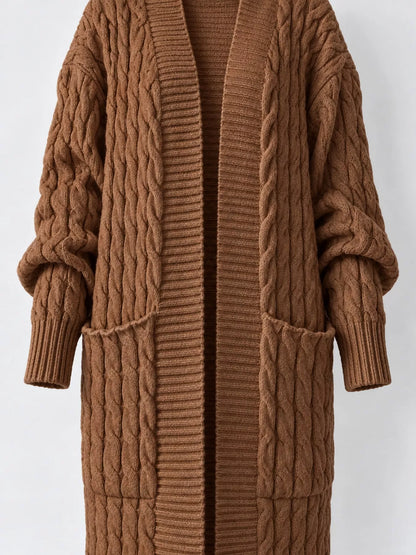 Elegant Cable-Knit Longline Open-Front Cardigan