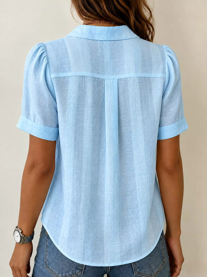 Full Size Button Up Short Sleeve Shirt Plus Size