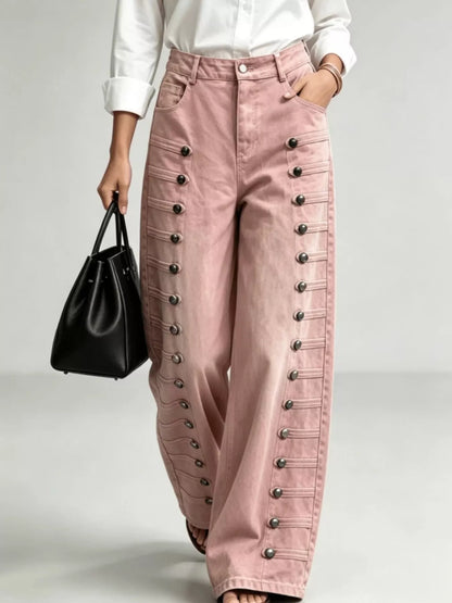 Decorative Button Wide-Leg Jeans