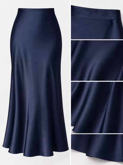 High-Waisted Satin Midi Skirt