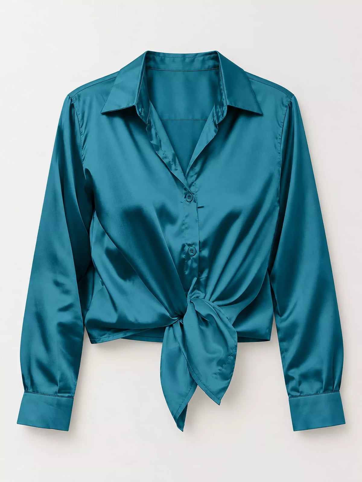 Satin Button-Down Long Sleeve Shirt
