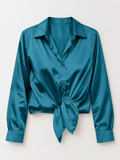 Satin Button-Down Long Sleeve Shirt