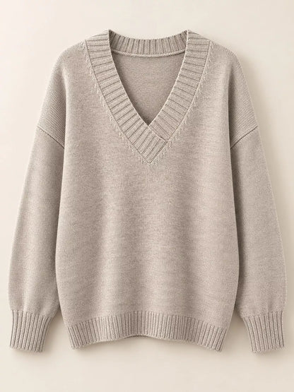 Full Size V-Neck Dropped Shoulder Sweater Plus Size