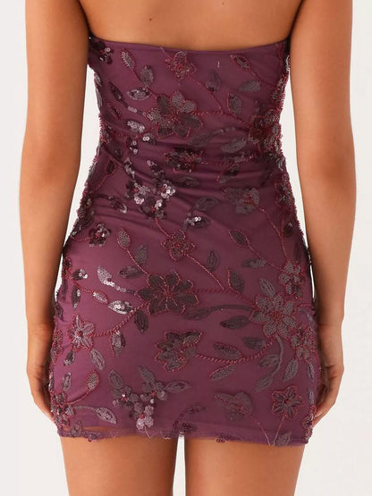 Floral Textured Strapless Mini Dress