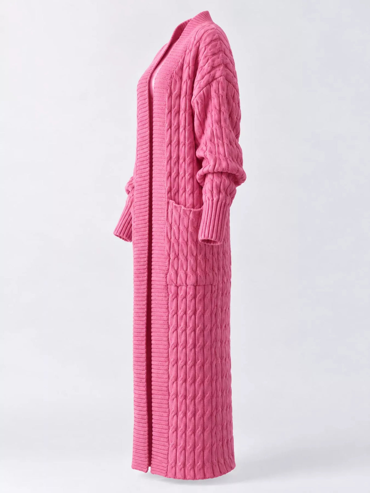 Elegant Cable-Knit Longline Open-Front Cardigan