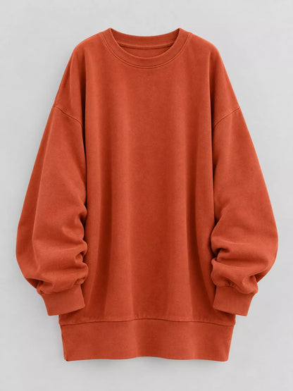 Full Size Solid Color Crew Neck Sweatshirt Plus Size