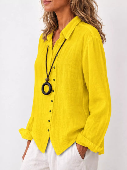 Full Size Asymmetric Button-Down Long Sleeve Shirt Plus Size