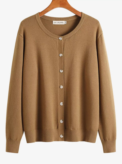 Plus Size Crew Neck Button-Down Knit Cardigan