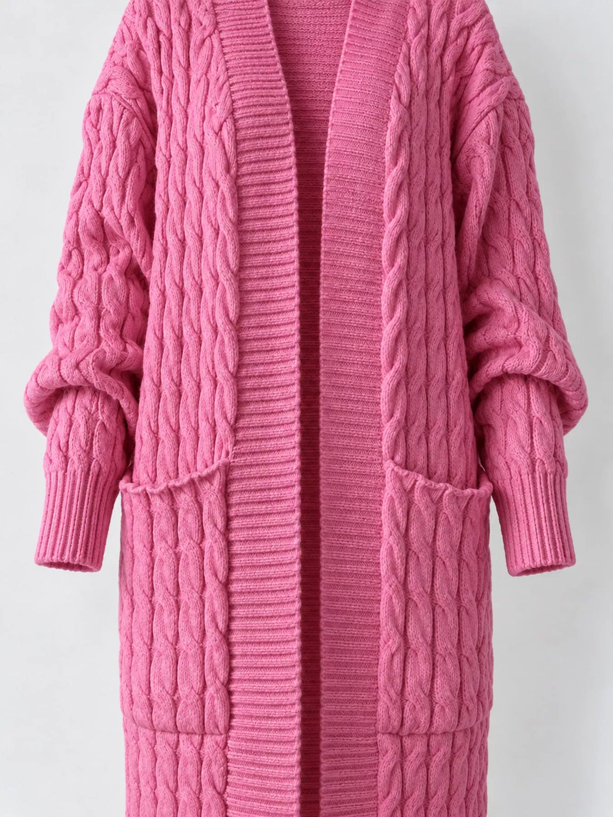 Elegant Cable-Knit Longline Open-Front Cardigan