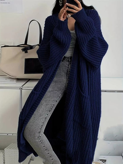 Full Size Chunky Knit Openwork Front Longline Cardigan Plus Size