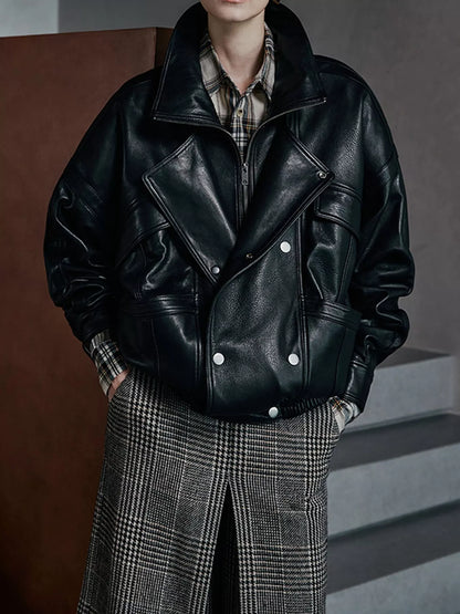 Snap Down Leather Jacket