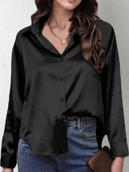 Satin Button-Down Long Sleeve Shirt