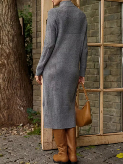 Half-Zip Ribbed Knit Sweater Dress