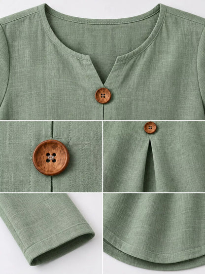 Full Size Long Sleeve Blouse with Decorative Wooden Buttons Plus Size
