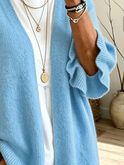 Full Size Ruffle Sleeve Open-Front Cardigan Plus Size