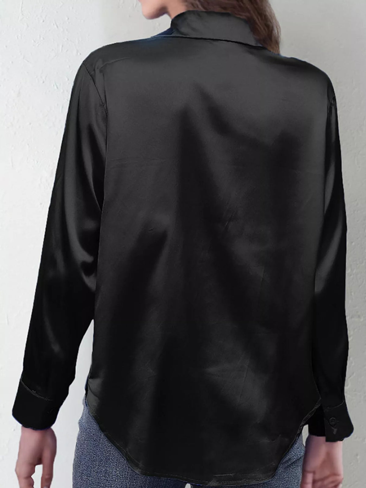 Satin Button-Down Long Sleeve Shirt