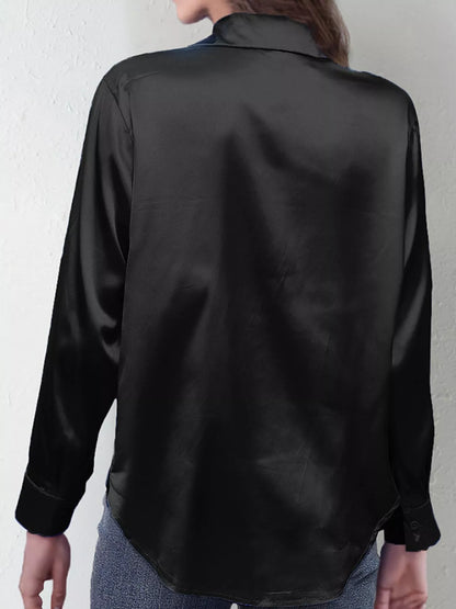 Satin Button-Down Long Sleeve Shirt
