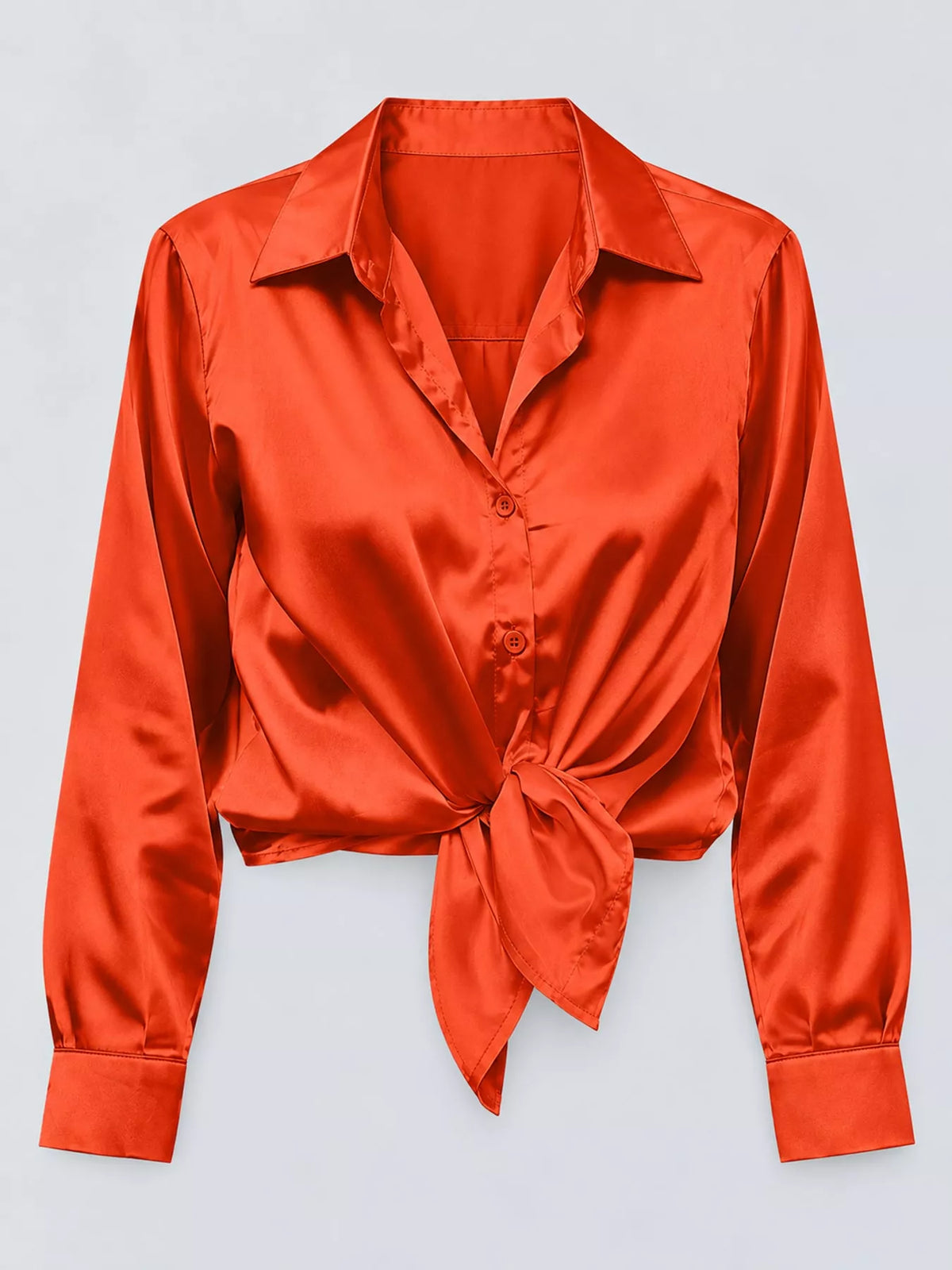 Satin Button-Down Long Sleeve Shirt