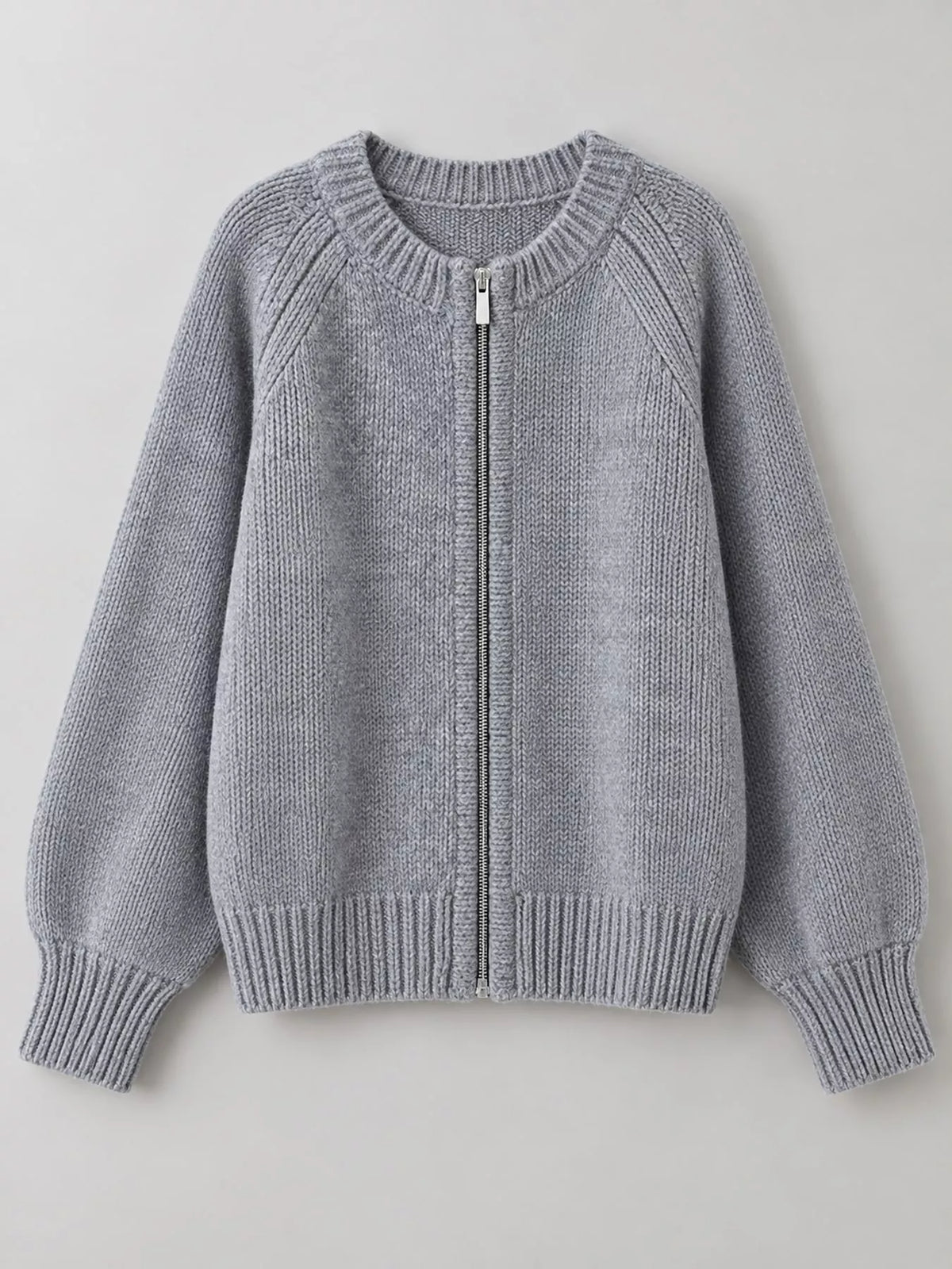 Ribbed Hem Zip-Up Cardigan