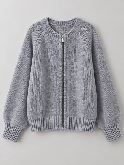 Ribbed Hem Zip-Up Cardigan