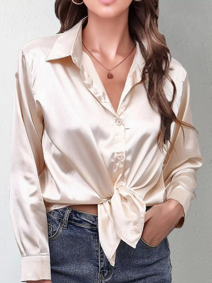 Satin Button-Down Long Sleeve Shirt