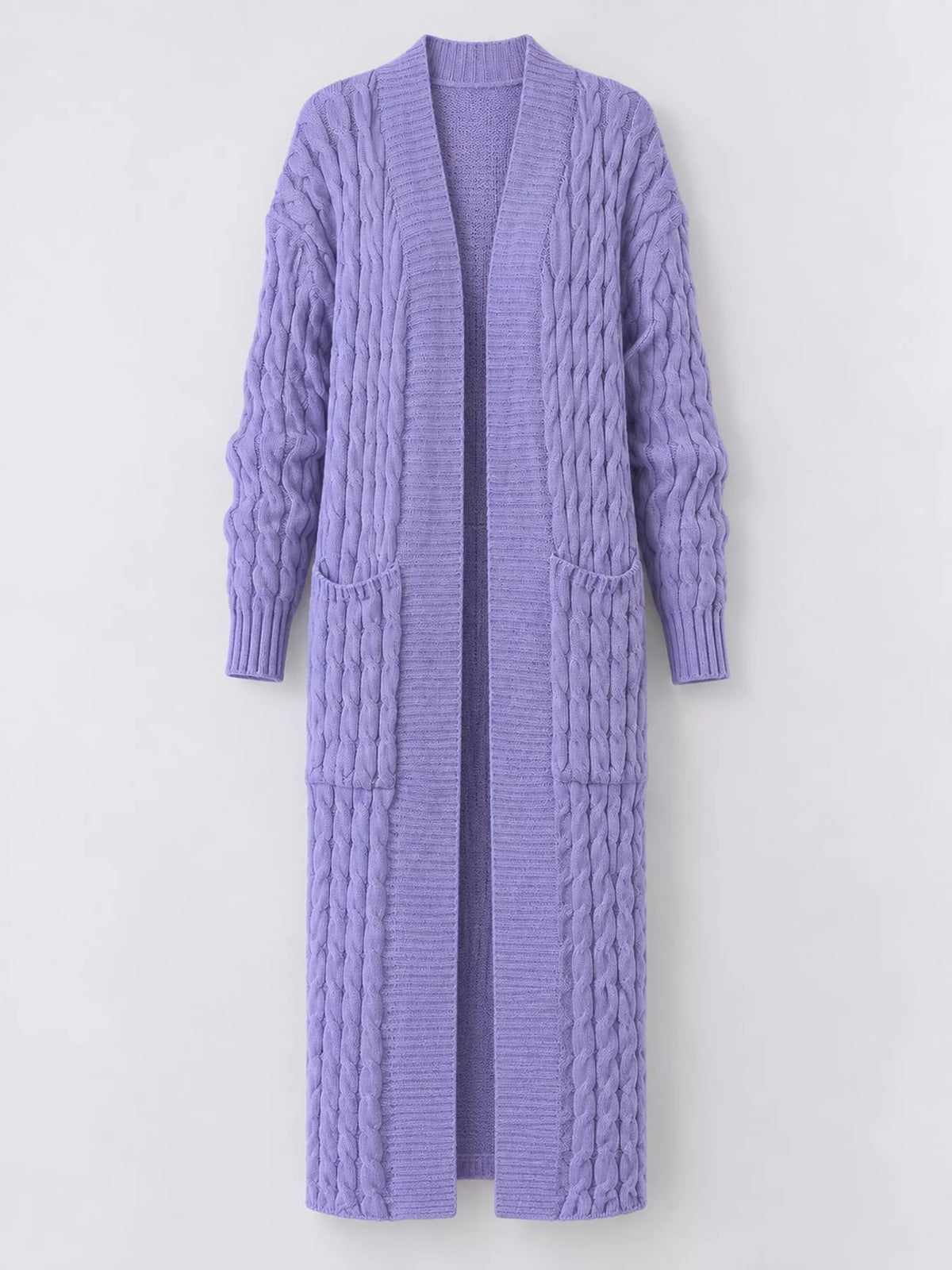 Elegant Cable-Knit Longline Open-Front Cardigan