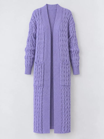 Elegant Cable-Knit Longline Open-Front Cardigan