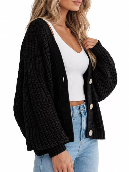 Full Size Chunky Knit Button-Down Cardigan Plus Size