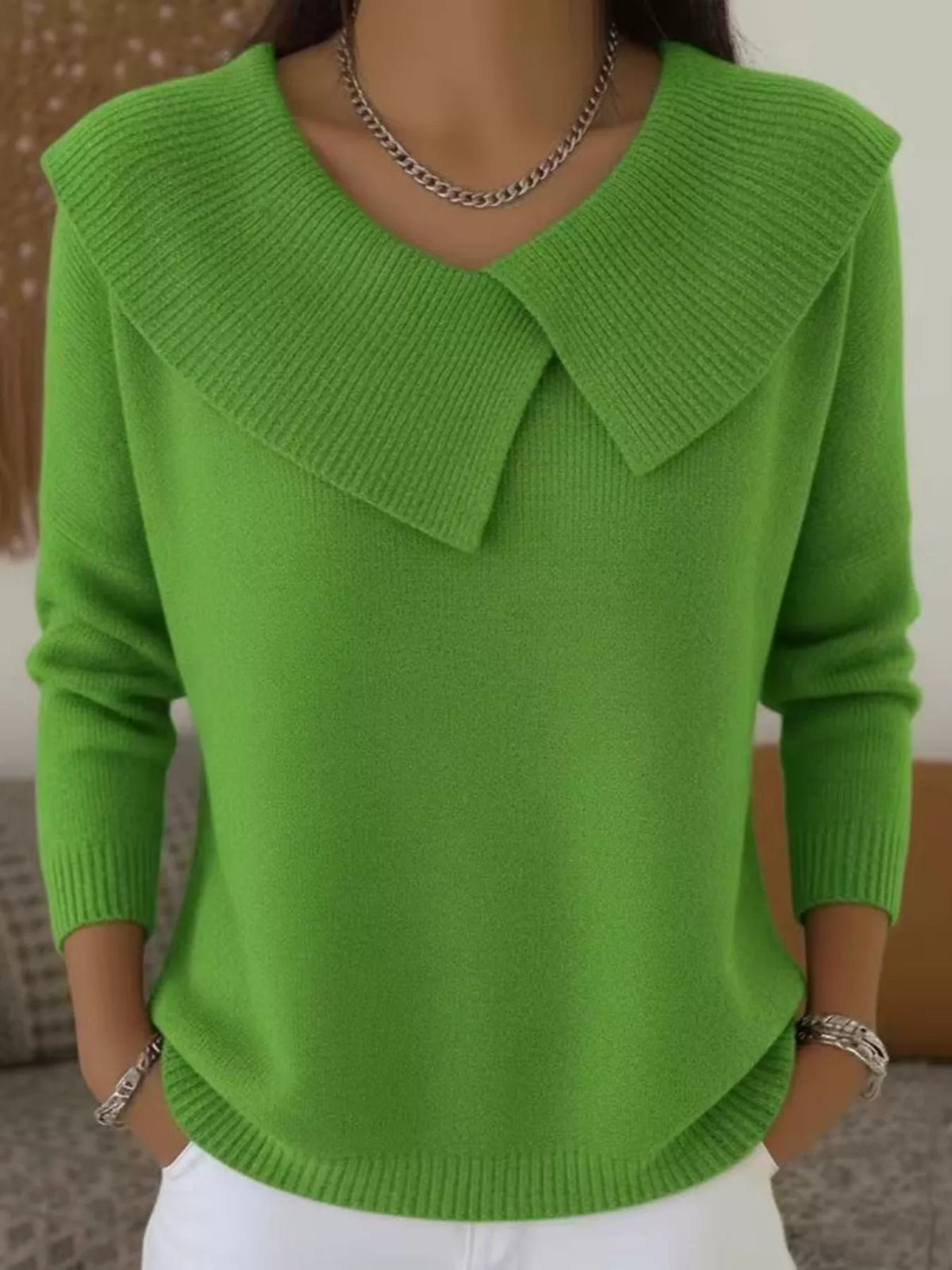 Full Size Wide-Collar Ribbed Knit Sweater Plus Size