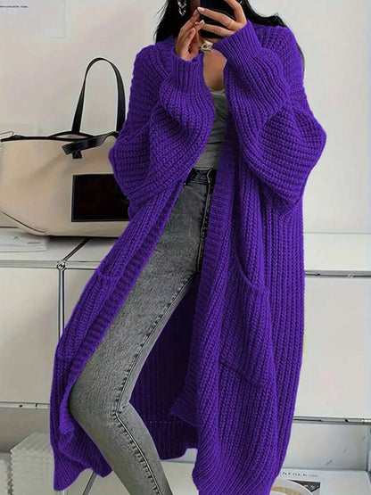 Full Size Chunky Knit Openwork Front Longline Cardigan Plus Size