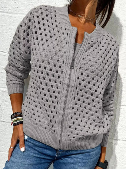Full Size Crochet Knit Zip-Up Cardigan Plus Size