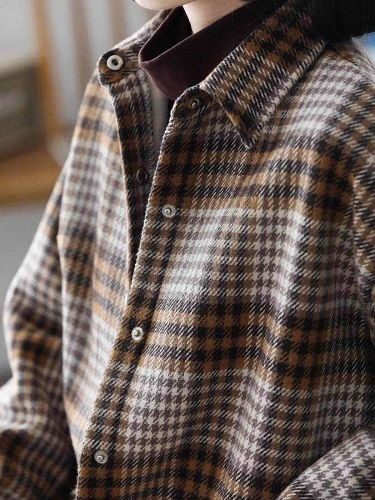 Oversized Plaid Long Sleeve Brushed Shirt with Fleece Lining