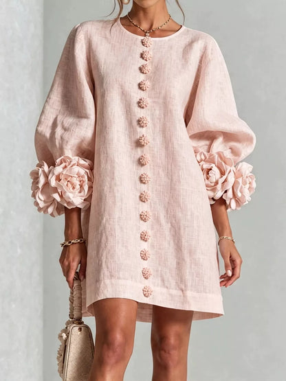 Full Size 3D Floral Sleeve Accents Mini Dress Plus Size