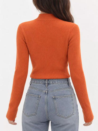 Elegant Slim-Fit Ribbed Mock Neck Knit Top