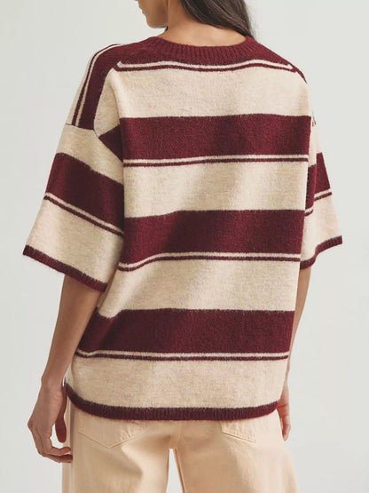 Striped Half Sleeve Sweater