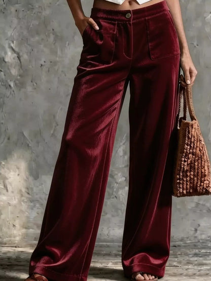 Full Size High-Waisted Wide-Leg Velvet Pants with Pockets Plus Size