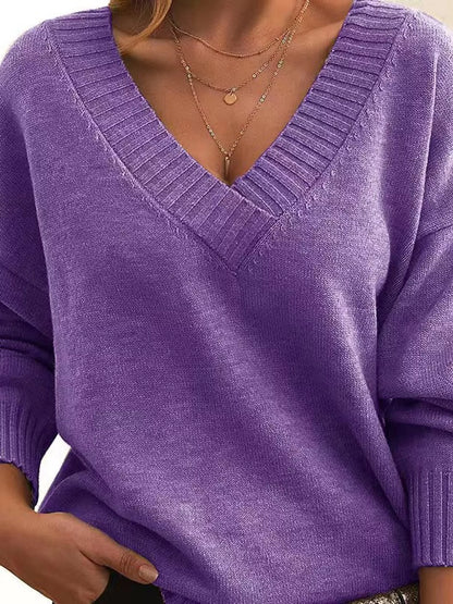 Full Size V-Neck Dropped Shoulder Sweater Plus Size
