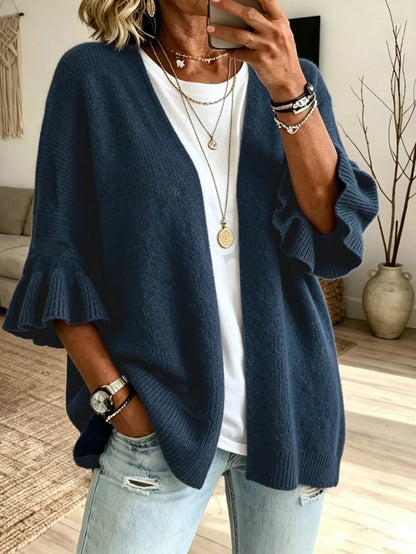 Full Size Ruffle Sleeve Open-Front Cardigan Plus Size