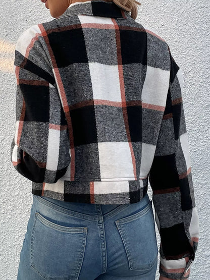 Plaid Button-Up Cropped Jacket