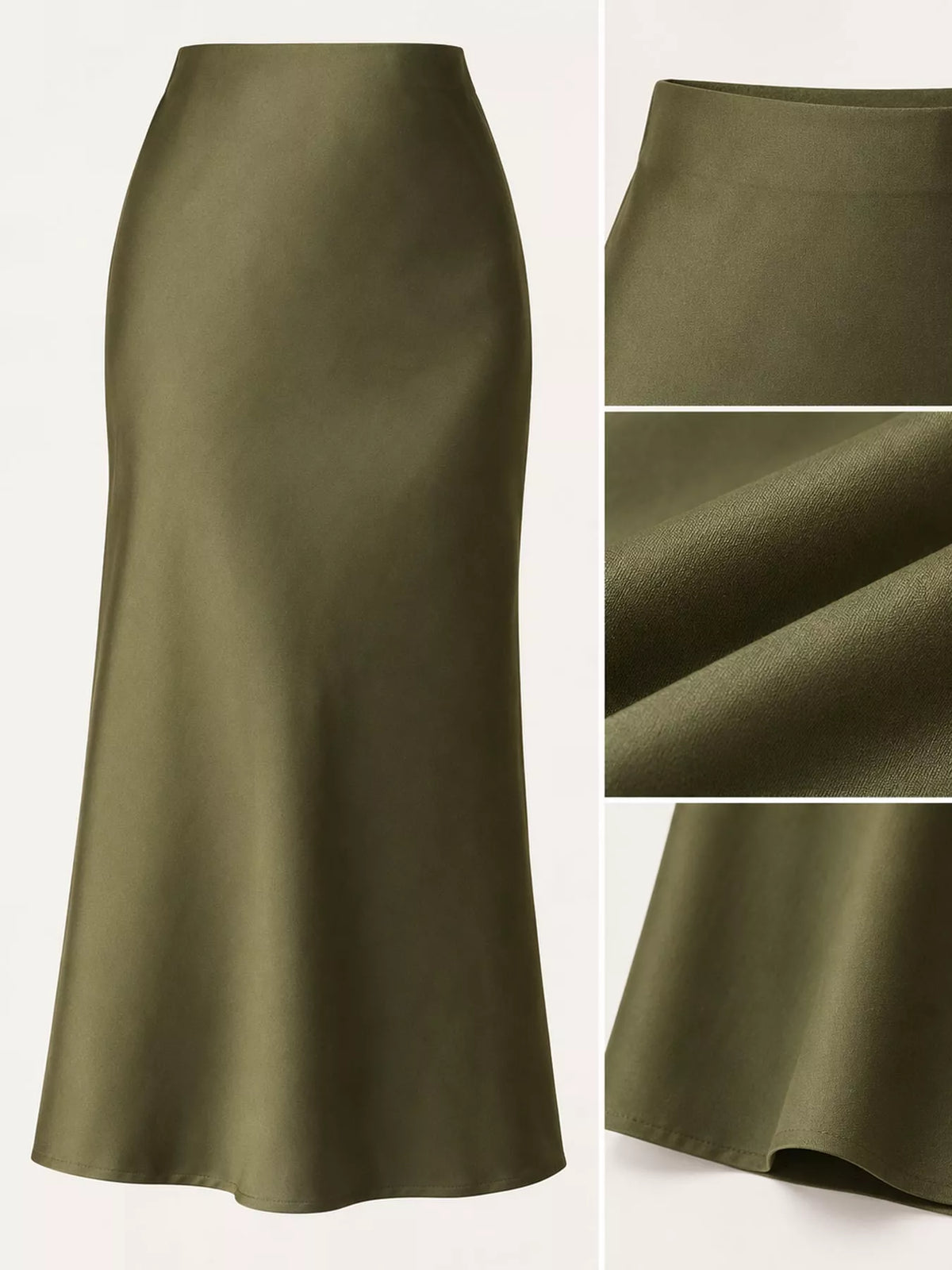 High-Waisted Satin Midi Skirt