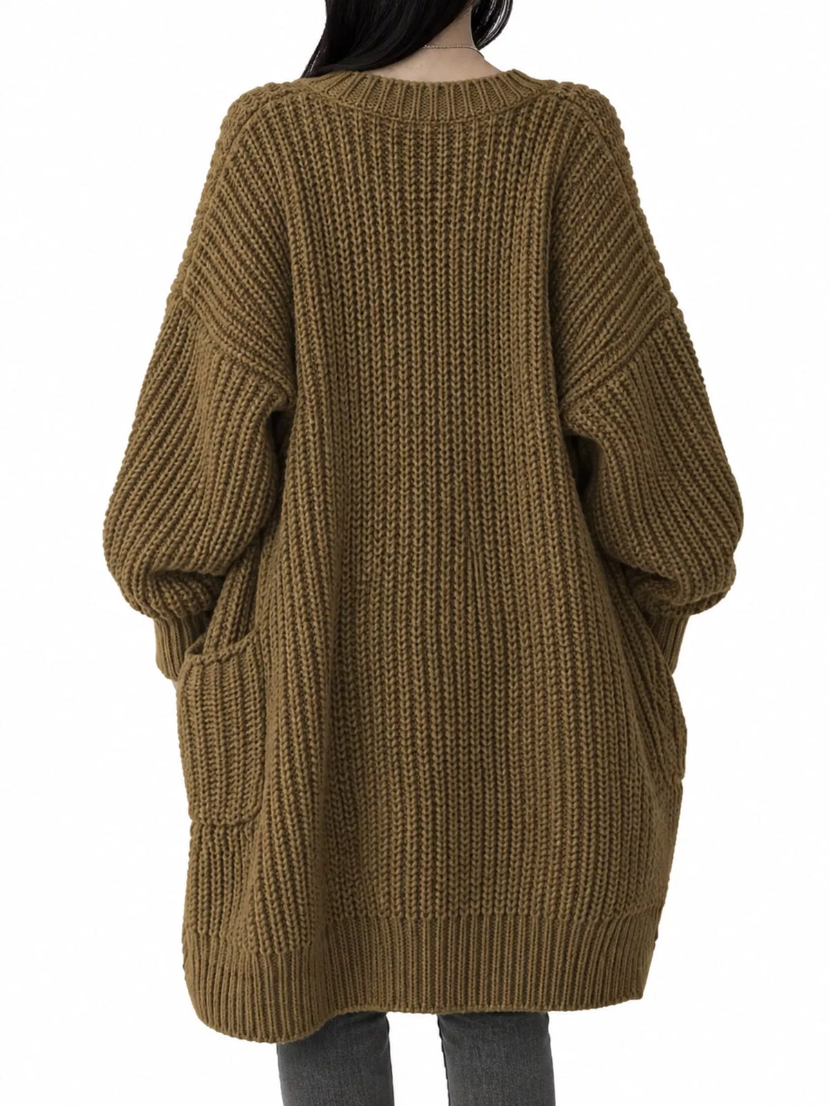Full Size Chunky Knit Openwork Front Longline Cardigan Plus Size
