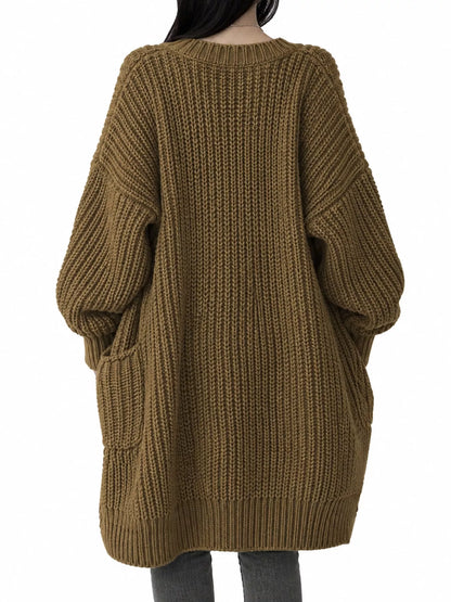 Full Size Chunky Knit Openwork Front Longline Cardigan Plus Size