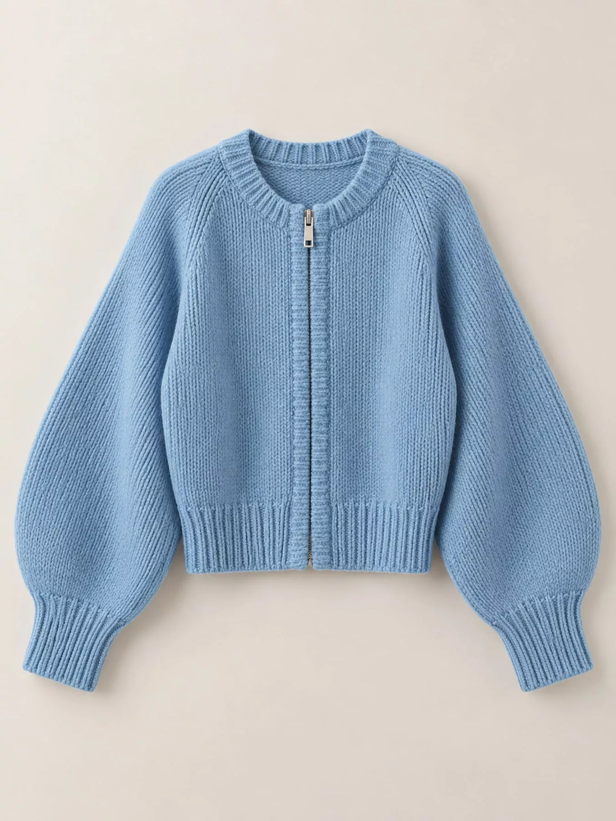 Ribbed Hem Zip-Up Cardigan