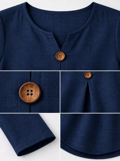 Full Size Long Sleeve Blouse with Decorative Wooden Buttons Plus Size