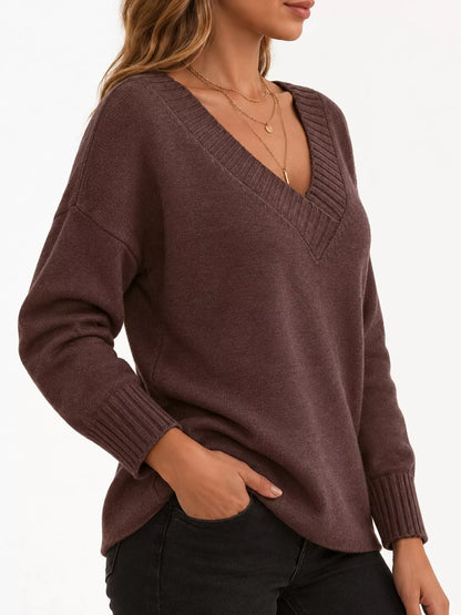 Full Size V-Neck Dropped Shoulder Sweater Plus Size