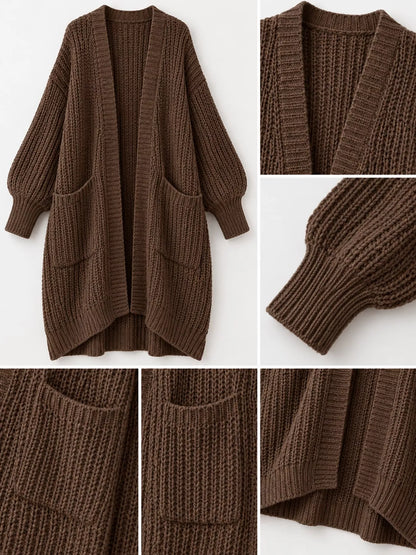 Full Size Chunky Knit Openwork Front Longline Cardigan Plus Size