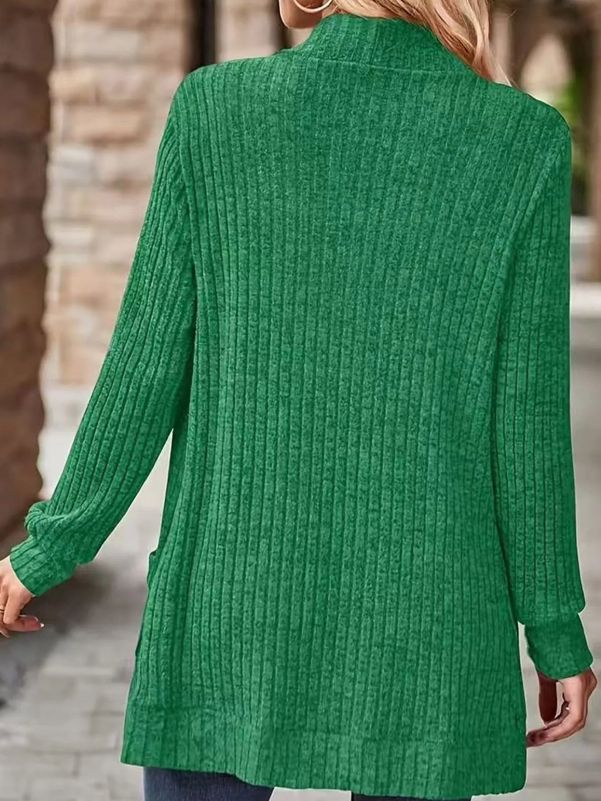 Full Size Classic Ribbed Open-Front Longline Cardigan Plus Size